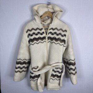 Vintage Fashion Gems Wool Hooded Coat Jacket Belted Canada Sherpa  Women L
